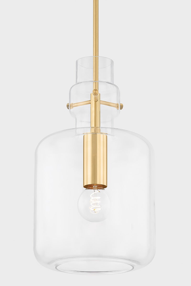 Lumi Small Pendant Light by Mitzi H902701S-AGB with Adjustable Height and Aged Brass Finish