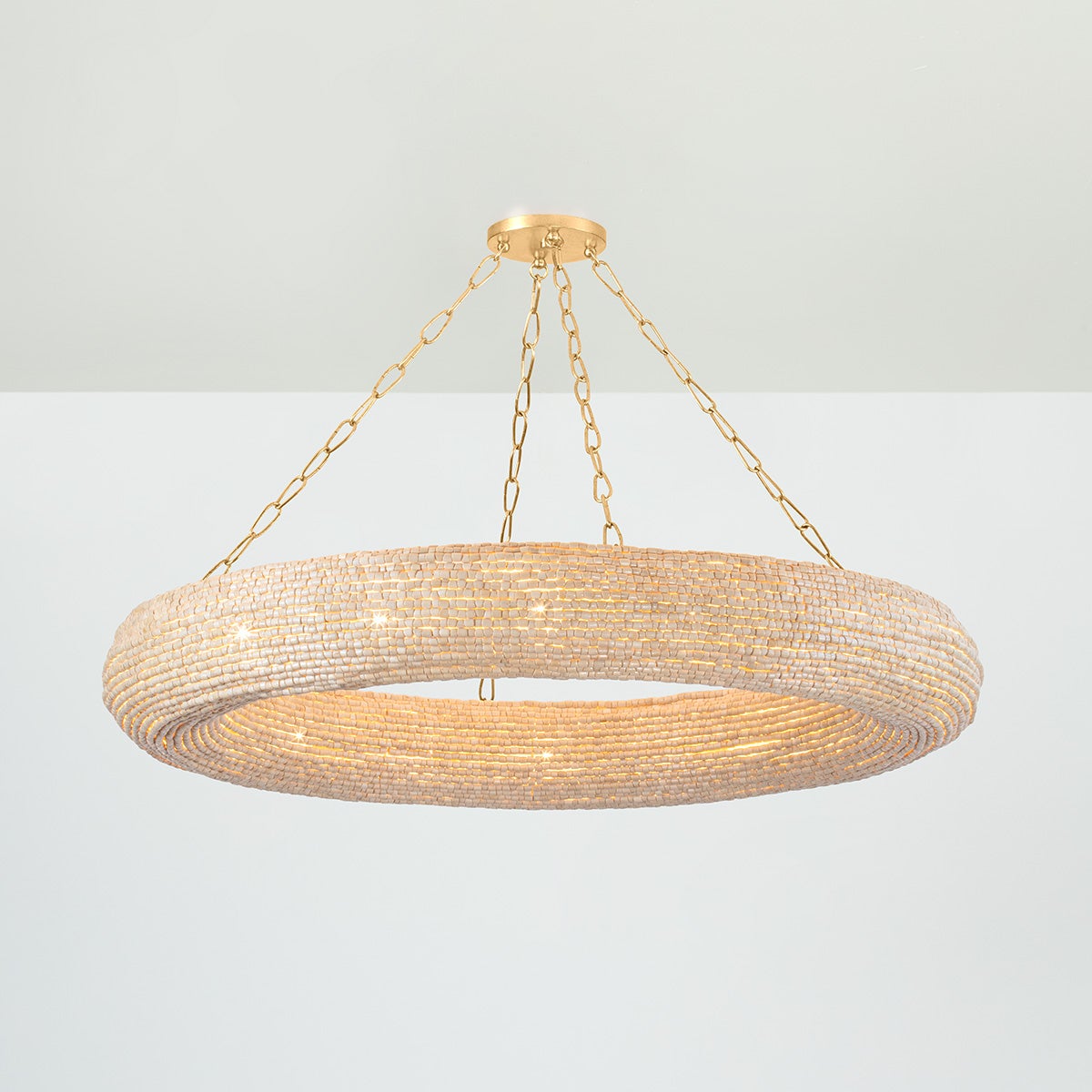 Lure Large Chandelier 16 Lights by Corbett Lighting - Modern Coastal Wood Beads & Dimmable Design