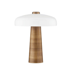 Lush Table Lamp by Troy Lighting - Modern Mushroom Design, Patina Brass Finish, Dimmable Opal Glass Shade