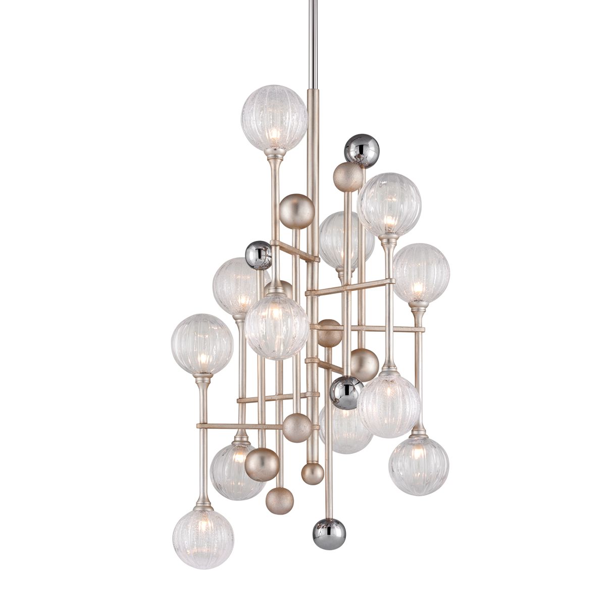 Majorette Chandelier by Corbett Lighting, 12 Lights, Adjustable 51.5-94 in, Dimmable, Silver Leaf Finish