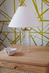 Mitzi Mandy Table Lamp 16”H x 12”W with Clear Blown Glass Base and Dimmable Capability, Aged Brass Finish