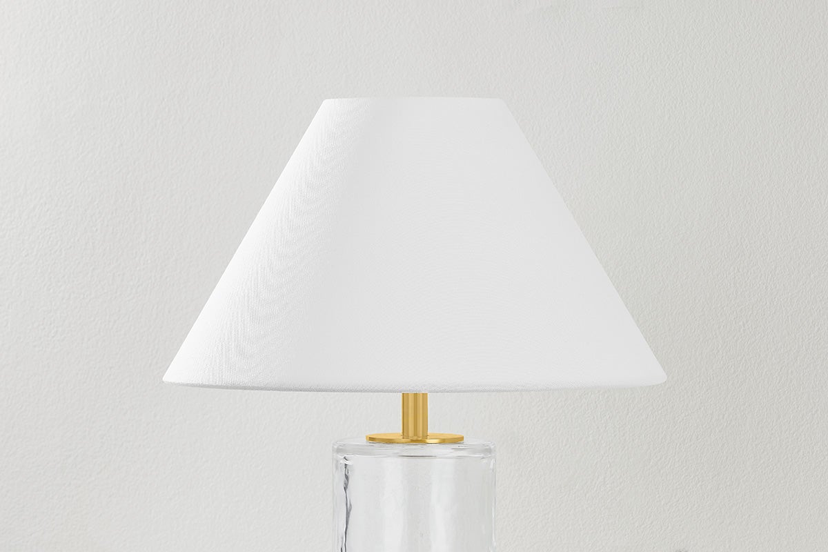 Mitzi Mandy Table Lamp 16”H x 12”W with Clear Blown Glass Base and Dimmable Capability, Aged Brass Finish