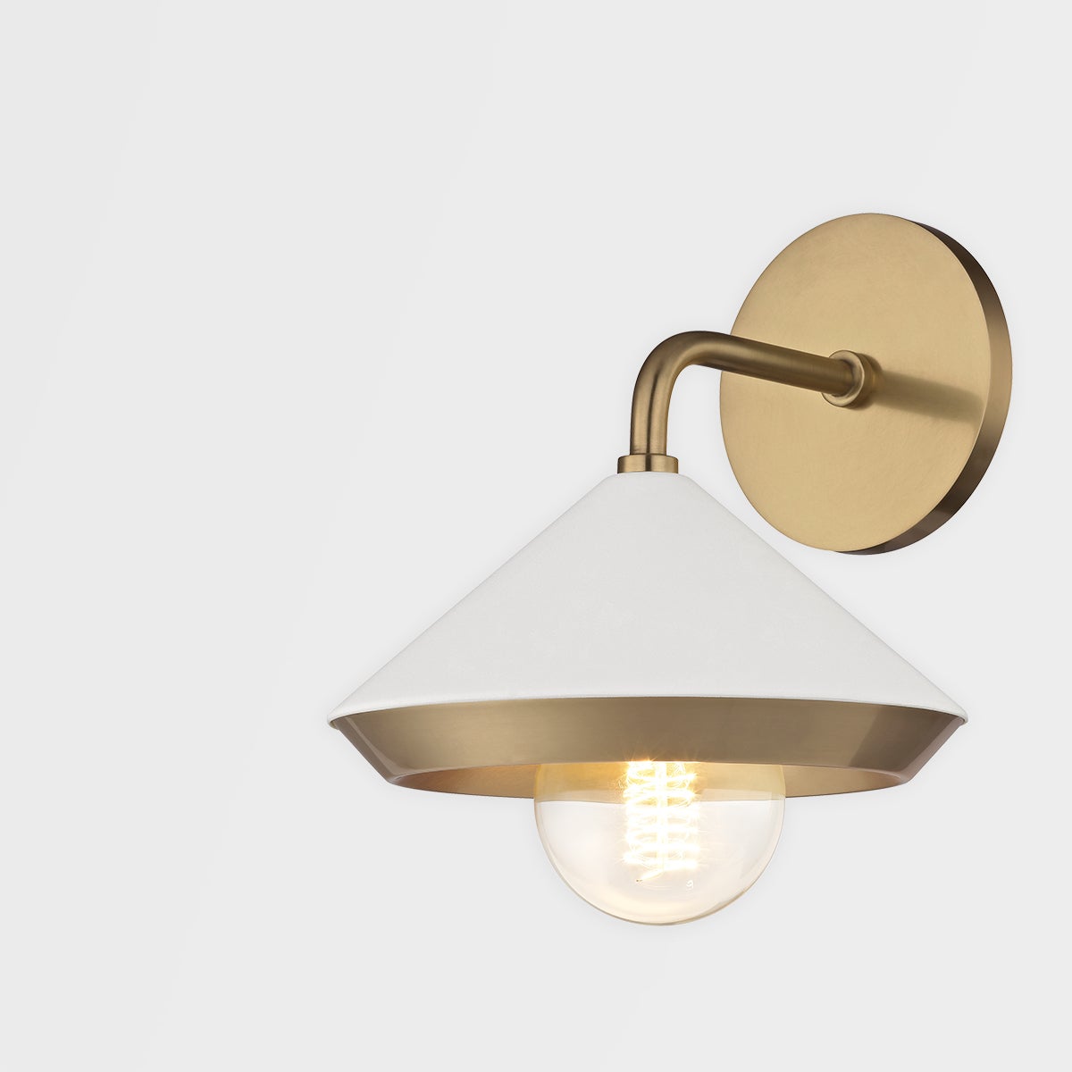 Mitzi Marnie Sconce, Aged Brass Finish, Black & White Shade, Dimmable, UL Damp Rated, 10.5" High