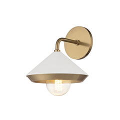 Mitzi Marnie Sconce, Aged Brass Finish, Black & White Shade, Dimmable, UL Damp Rated, 10.5" High