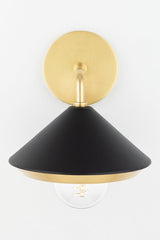 Mitzi Marnie Sconce, Aged Brass Finish, Black & White Shade, Dimmable, UL Damp Rated, 10.5" High