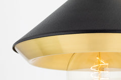 Mitzi Marnie Sconce, Aged Brass Finish, Black & White Shade, Dimmable, UL Damp Rated, 10.5" High