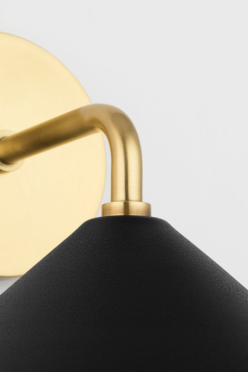 Mitzi Marnie Sconce, Aged Brass Finish, Black & White Shade, Dimmable, UL Damp Rated, 10.5" High