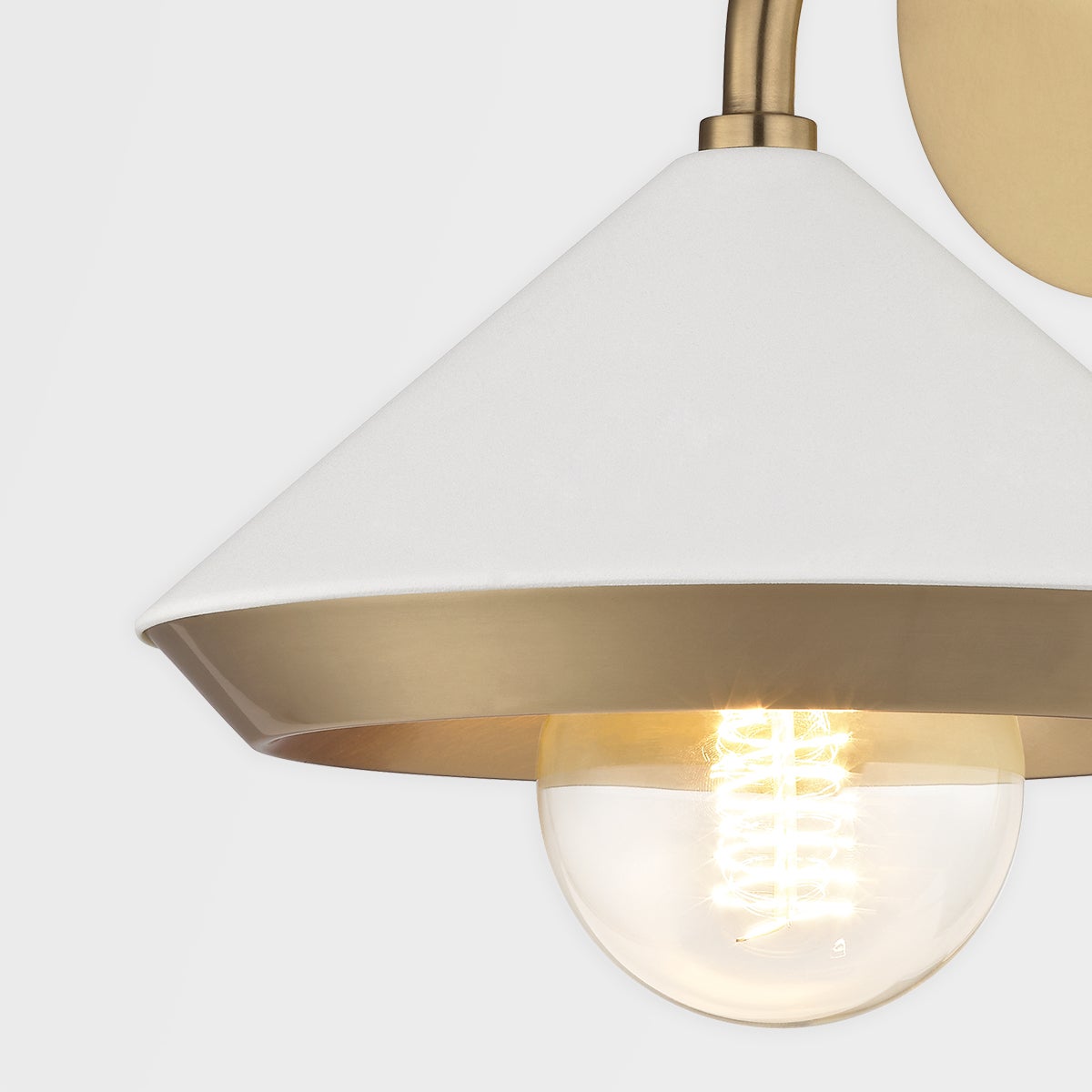 Mitzi Marnie Sconce, Aged Brass Finish, Black & White Shade, Dimmable, UL Damp Rated, 10.5" High