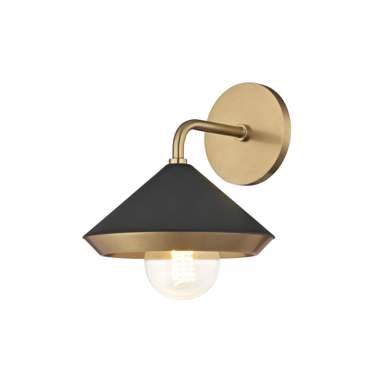 Mitzi Marnie Sconce, Aged Brass Finish, Black & White Shade, Dimmable, UL Damp Rated, 10.5" High