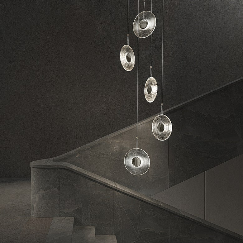 Meclisse 3-Light LED Chandelier by SONNEMAN with Ribbed Glass Disc, Dimmable, 3650 Lumens
