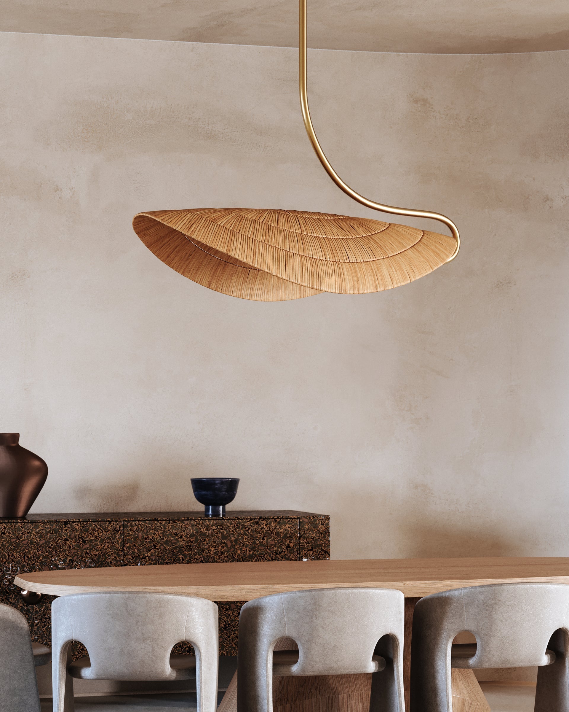Medea Chandelier 4-Light Gold Leaf Finish Handwoven Rattan 22.5" H for Modern Coastal Decor