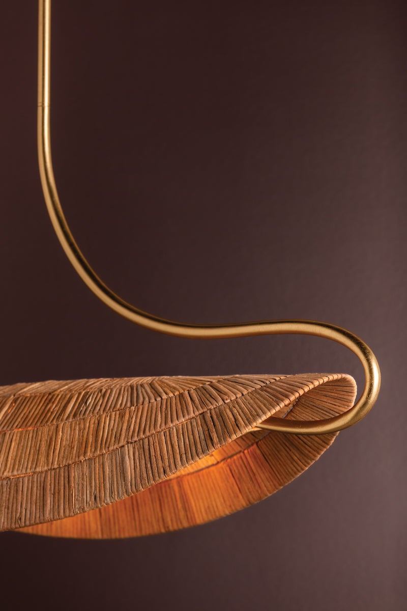 Medea Chandelier 4-Light Gold Leaf Finish Handwoven Rattan 22.5" H for Modern Coastal Decor