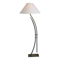 Metamorphic Contemporary Floor Lamp 54" Tall with Curved Steel Body and Dimmable Linen Shade