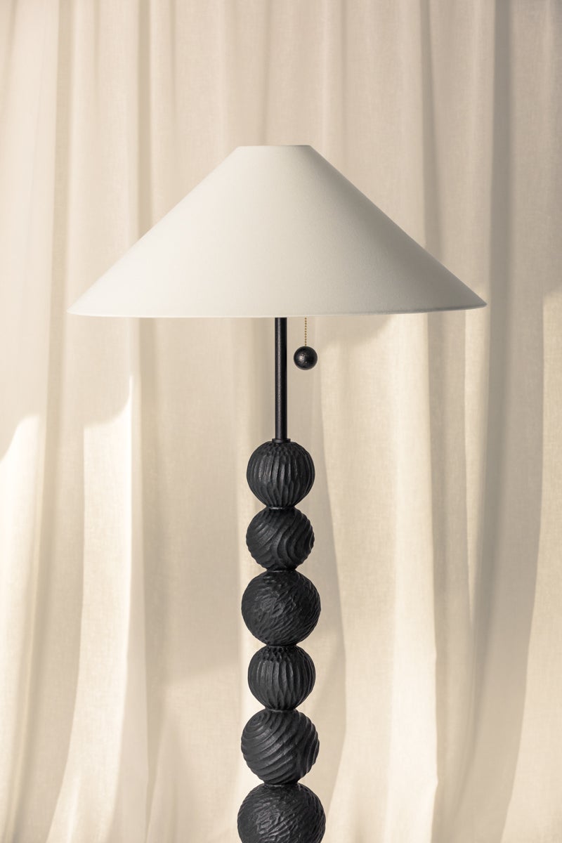 Miela Floor Lamp by Troy Lighting - Dimmable, Totem-Style Design, Forged Iron & Black Ceramic Finish