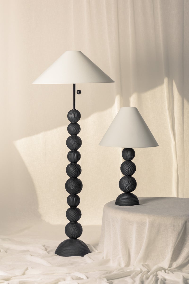 Miela Floor Lamp by Troy Lighting - Dimmable, Totem-Style Design, Forged Iron & Black Ceramic Finish