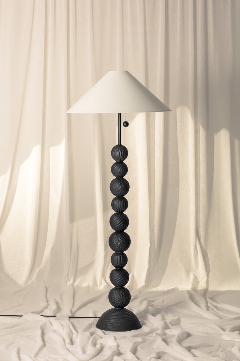 Miela Floor Lamp by Troy Lighting - Dimmable, Totem-Style Design, Forged Iron & Black Ceramic Finish
