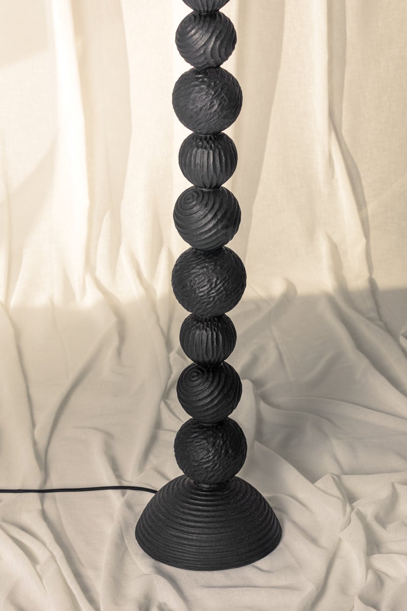 Miela Floor Lamp by Troy Lighting - Dimmable, Totem-Style Design, Forged Iron & Black Ceramic Finish