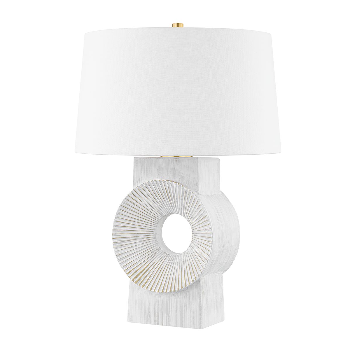 Milner Table Lamp 25.75" Height Ribbed Ceramic Base Aged Brass Accents Linen Shade by Hudson Valley