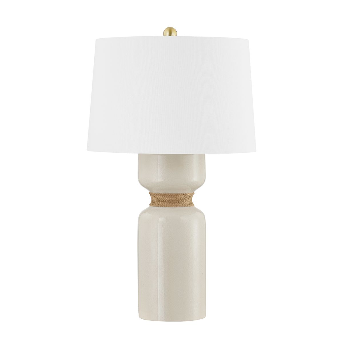 Mindy Cylindrical Table Lamp by Hudson Valley Lighting, Aged Brass & Crackled Ivory, Dimmable, 27.75" H