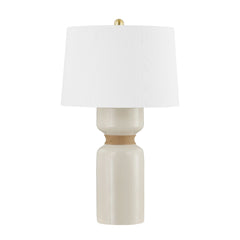 Mindy Cylindrical Table Lamp by Hudson Valley Lighting, Aged Brass & Crackled Ivory, Dimmable, 27.75" H