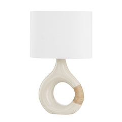 Mindy Table Lamp 15.25"H Aged Brass & Crackled Ivory Ceramic with Dimmable Linen Shade