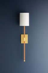 Minnetonka Sconce 30.75" H by Hudson Valley Lighting in Aged Brass with Linen Shade - Dimmable Wall Light