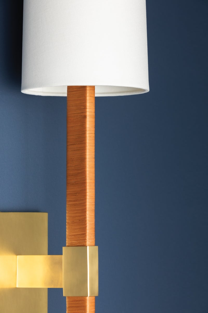 Minnetonka Sconce 30.75" H by Hudson Valley Lighting in Aged Brass with Linen Shade - Dimmable Wall Light