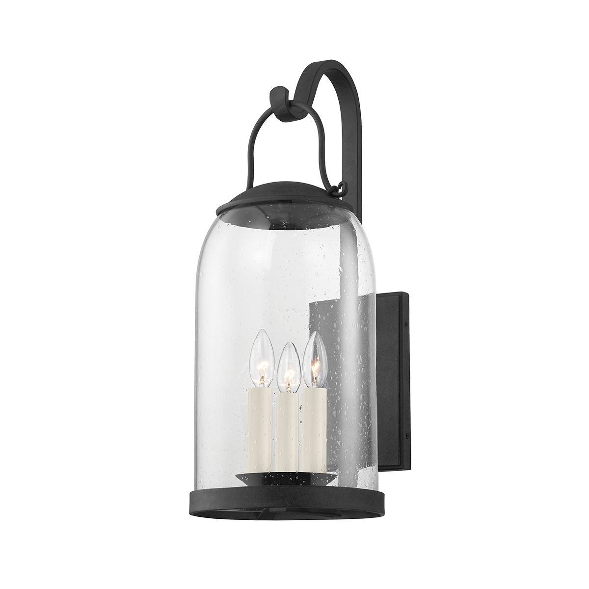 Napa County 3-Light Outdoor Wall Sconce, Clear Seeded Glass, Durable Iron, Dimmable, French Iron Finish