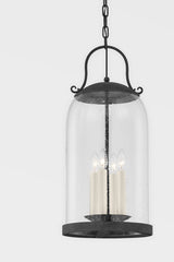 Napa County Outdoor Pendant Light by Troy Lighting, 4-Light, Clear Seeded Glass Shade, French Iron Finish