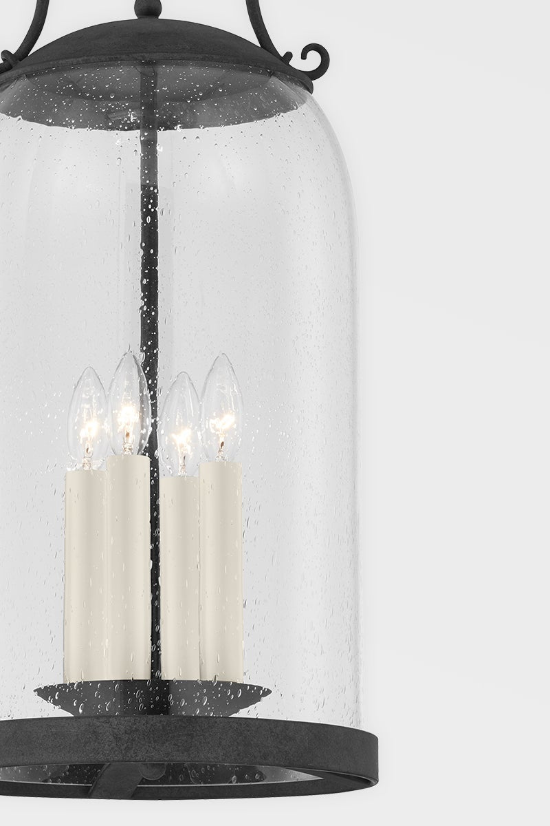 Napa County Outdoor Pendant Light by Troy Lighting, 4-Light, Clear Seeded Glass Shade, French Iron Finish
