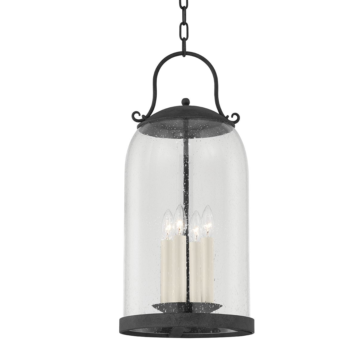 Napa County Outdoor Pendant Light by Troy Lighting, 4-Light, Clear Seeded Glass Shade, French Iron Finish