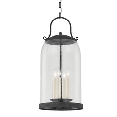 Napa County Outdoor Pendant Light by Troy Lighting, 4-Light, Clear Seeded Glass Shade, French Iron Finish