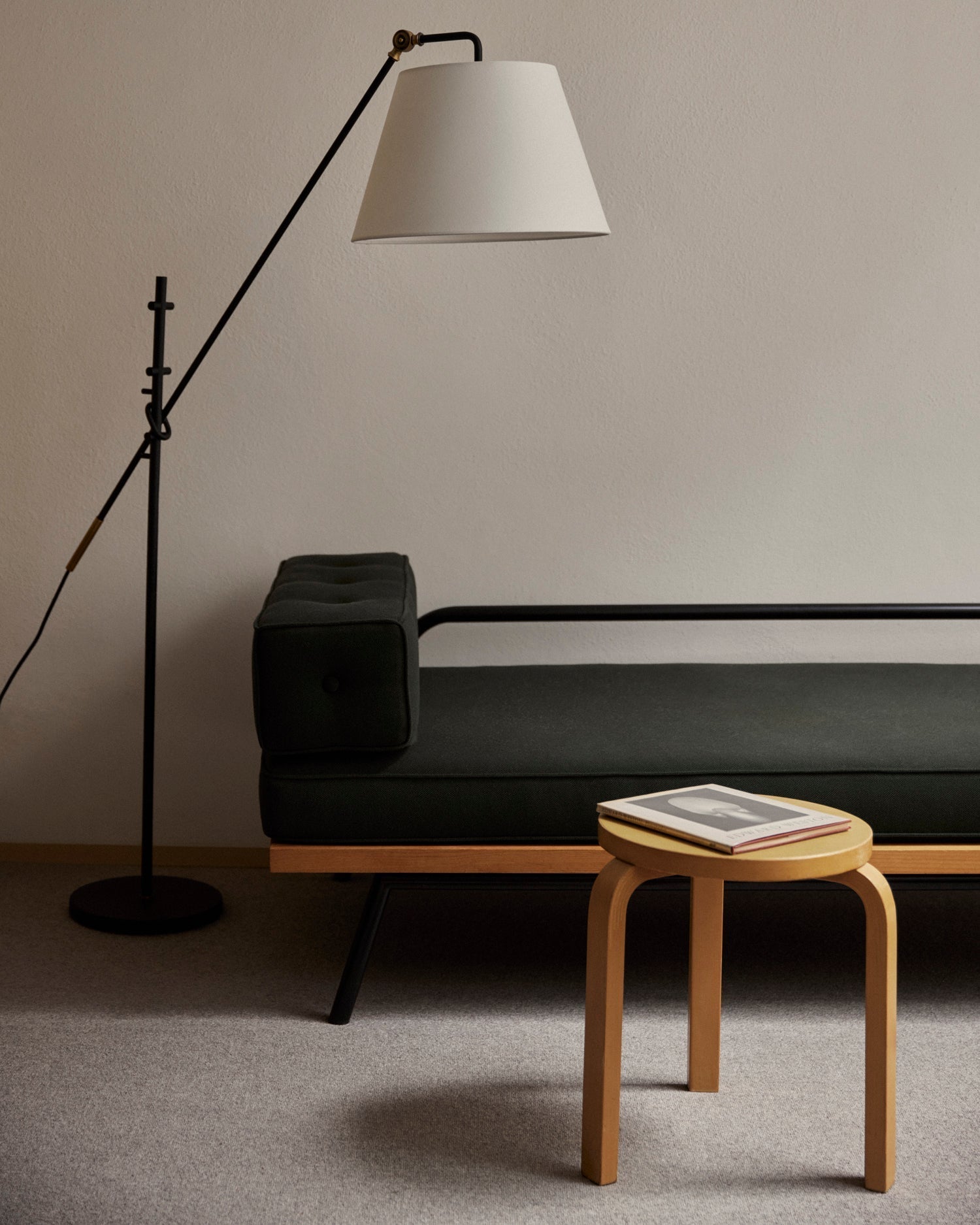 Navin Adjustable Floor Lamp with Dimmable Feature, Patina Brass Accents, and White-Linen Shade by Troy Lighting