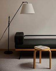 Navin Adjustable Floor Lamp with Dimmable Feature, Patina Brass Accents, and White-Linen Shade by Troy Lighting