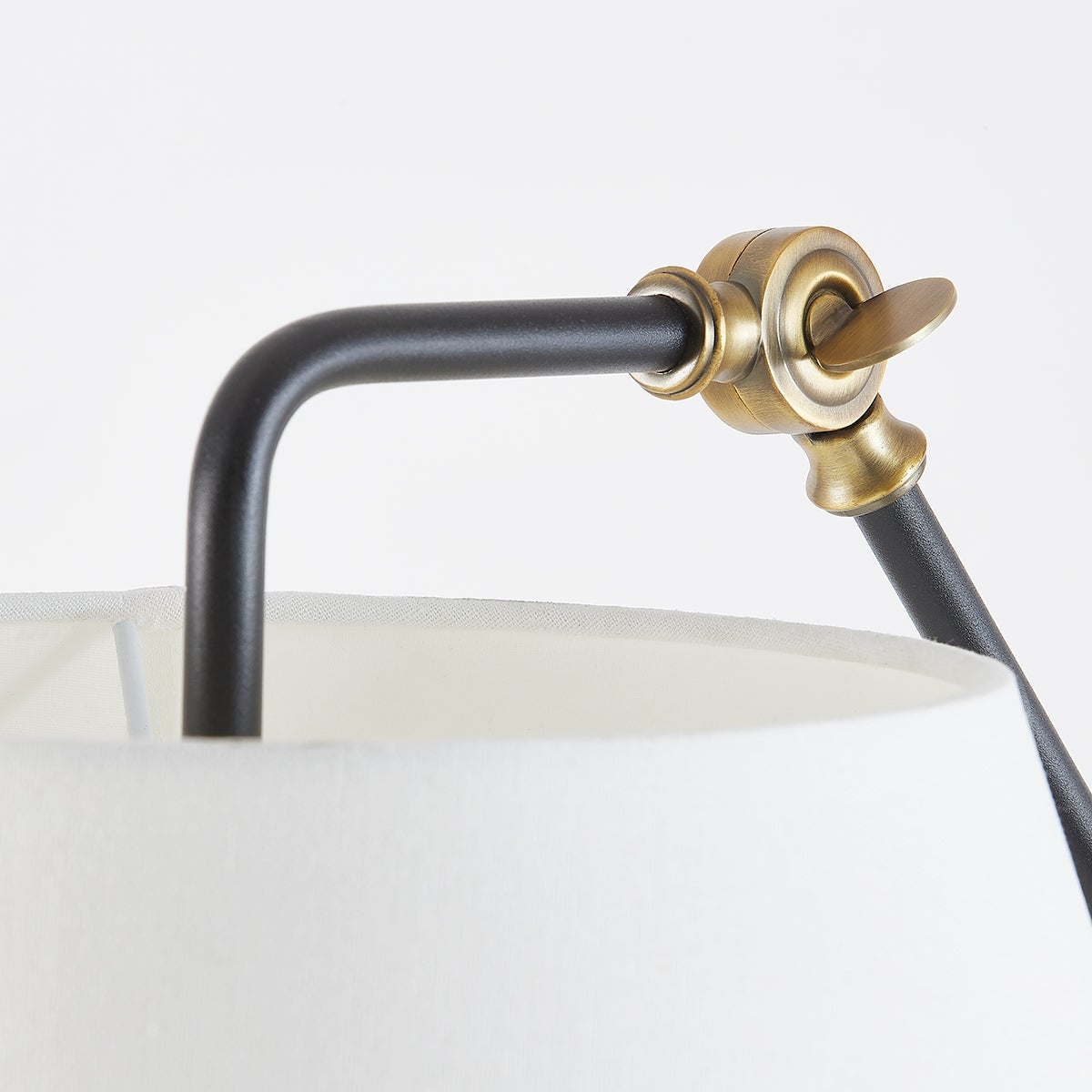 Navin Adjustable Floor Lamp with Dimmable Feature, Patina Brass Accents, and White-Linen Shade by Troy Lighting