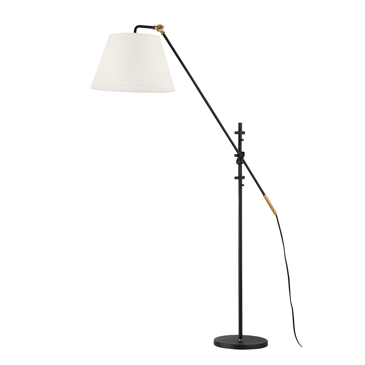 Navin Adjustable Floor Lamp with Dimmable Feature, Patina Brass Accents, and White-Linen Shade by Troy Lighting