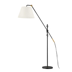 Navin Adjustable Floor Lamp with Dimmable Feature, Patina Brass Accents, and White-Linen Shade by Troy Lighting