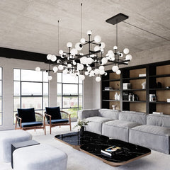 SONNEMAN Nebula 27,700 Lumens Large Square Chandelier, Dimmable, Satin Black/Nickel Finishes