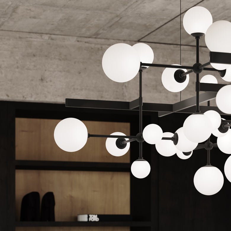 SONNEMAN Nebula 27,700 Lumens Large Square Chandelier, Dimmable, Satin Black/Nickel Finishes