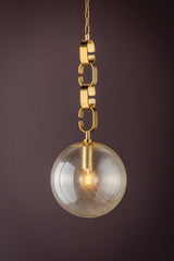 Nessa Pendant 30" Seeded Glass Orb Light Fixture in Vintage Brass with Adjustable Height by Corbett Lighting