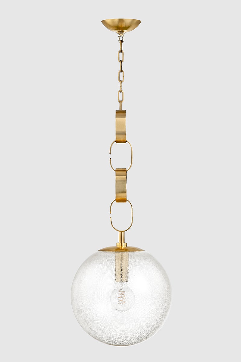 Nessa Pendant 30" Seeded Glass Orb Light Fixture in Vintage Brass with Adjustable Height by Corbett Lighting