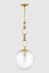 Nessa Pendant 30" Seeded Glass Orb Light Fixture in Vintage Brass with Adjustable Height by Corbett Lighting