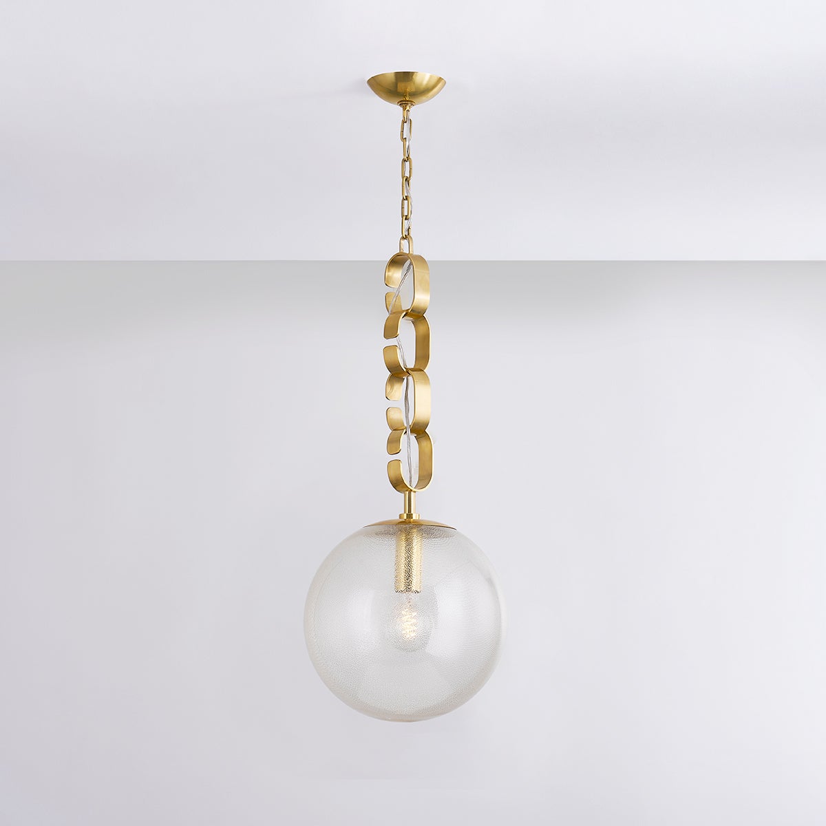 Nessa Pendant 30" Seeded Glass Orb Light Fixture in Vintage Brass with Adjustable Height by Corbett Lighting