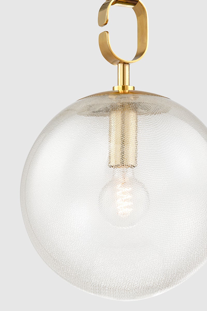 Nessa Pendant 30" Seeded Glass Orb Light Fixture in Vintage Brass with Adjustable Height by Corbett Lighting
