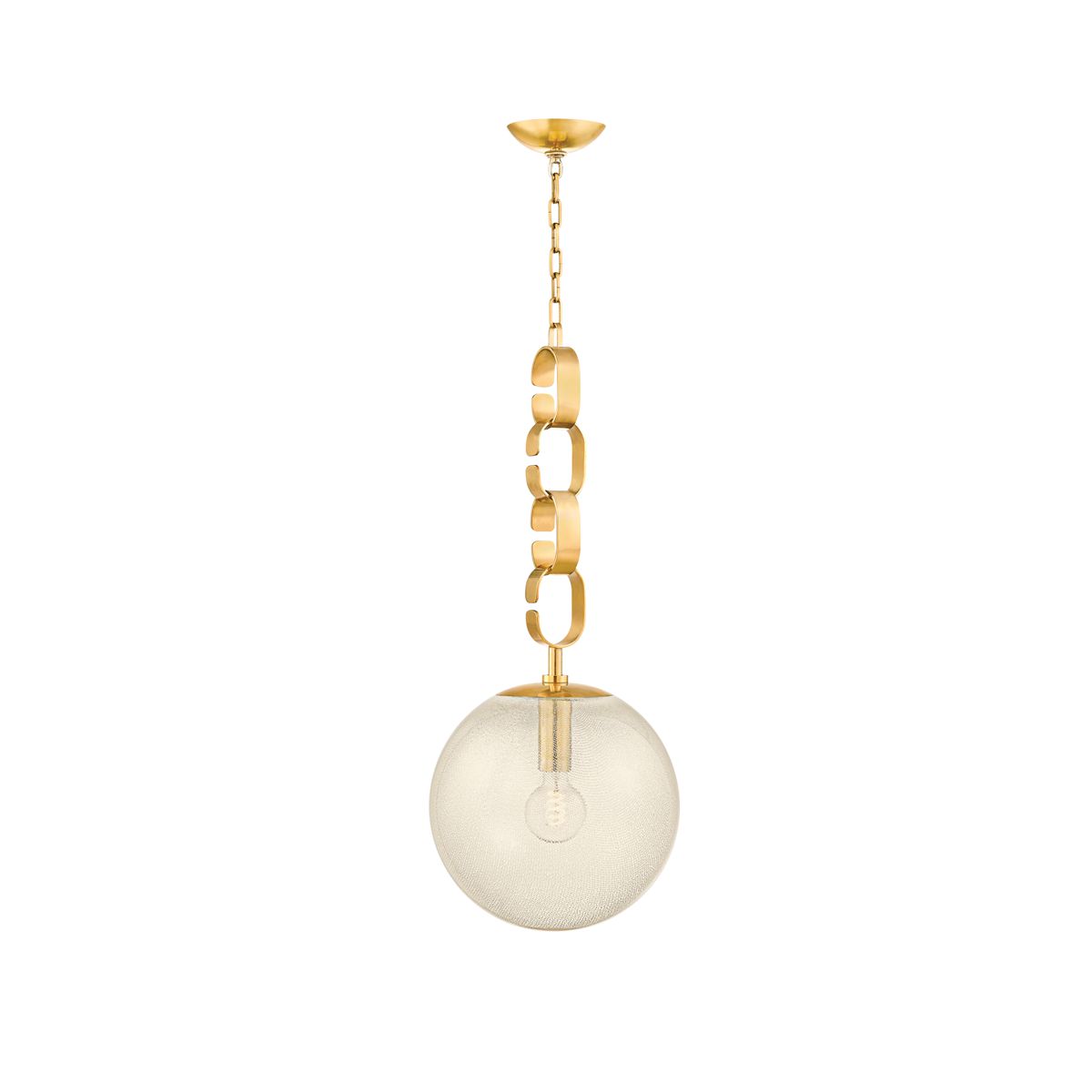 Nessa Pendant 30" Seeded Glass Orb Light Fixture in Vintage Brass with Adjustable Height by Corbett Lighting