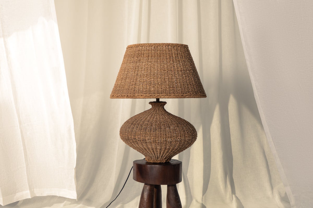 Nette Table Lamp With Dimmable Natural Abaca Shade And Patina Brass Finish By Troy Lighting