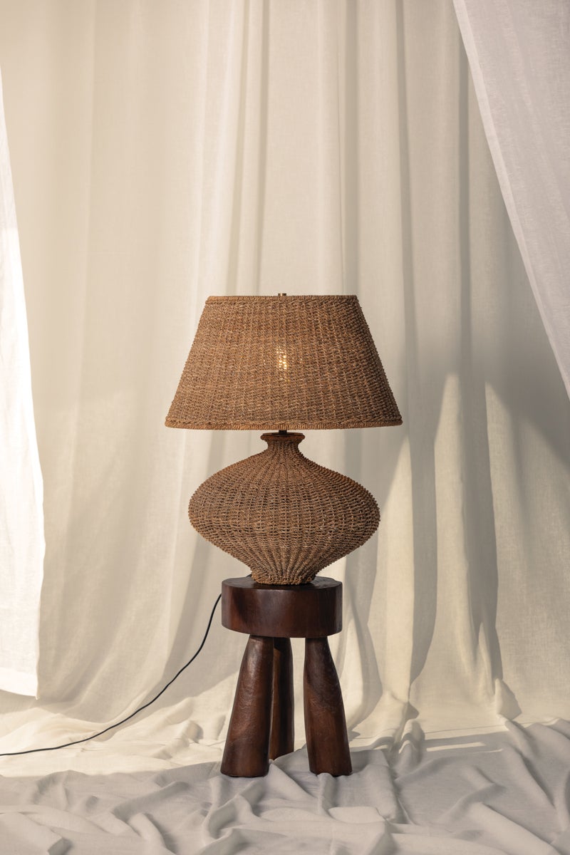 Nette Table Lamp With Dimmable Natural Abaca Shade And Patina Brass Finish By Troy Lighting