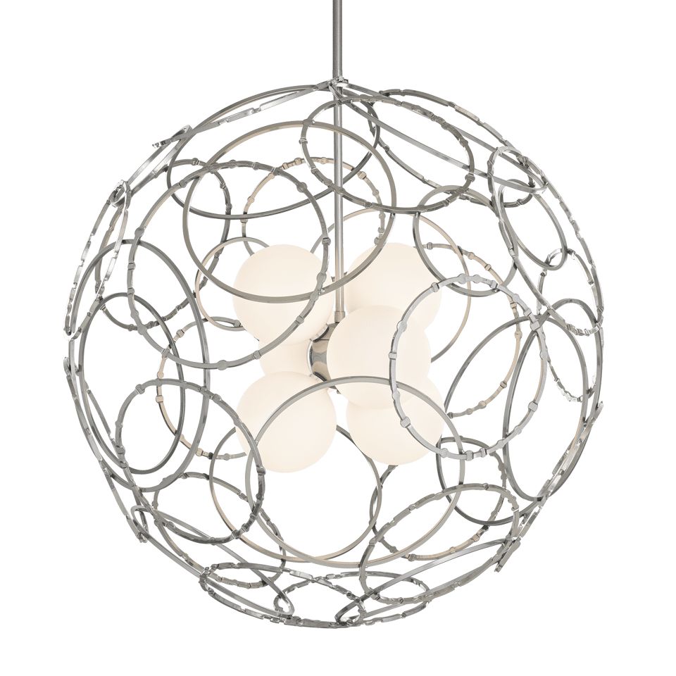 Olympus Orb Pendant Light 31" D by Hubbardton Forge, Handcrafted Steel, Dimmable, Opal Glass, Custom Finishes