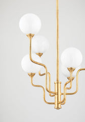 Onyx Chandelier by Corbett Lighting, 6-Light Modern Vintage Gold Finish, Adjustable Height, Opal Glass Globes