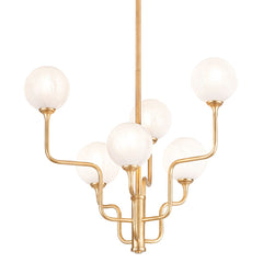Onyx Chandelier by Corbett Lighting, 6-Light Modern Vintage Gold Finish, Adjustable Height, Opal Glass Globes